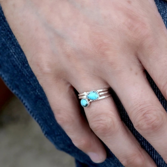 Stacking 3 Ring Set Vintage Silver Blue Stone - Picture 4 of 8